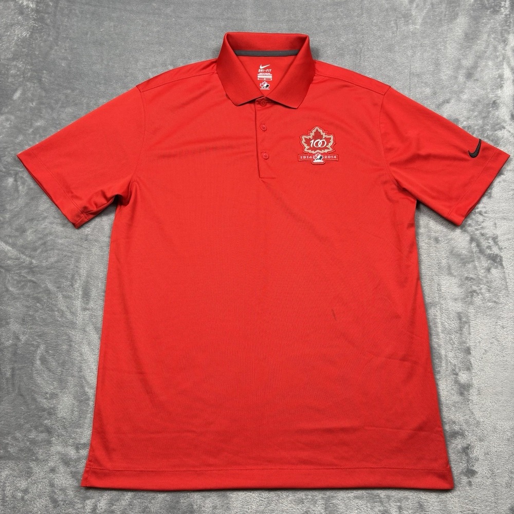 Nike Team Canada Hockey 100th Anniversary Polo Red Dri-FIT Men's Medium 2014